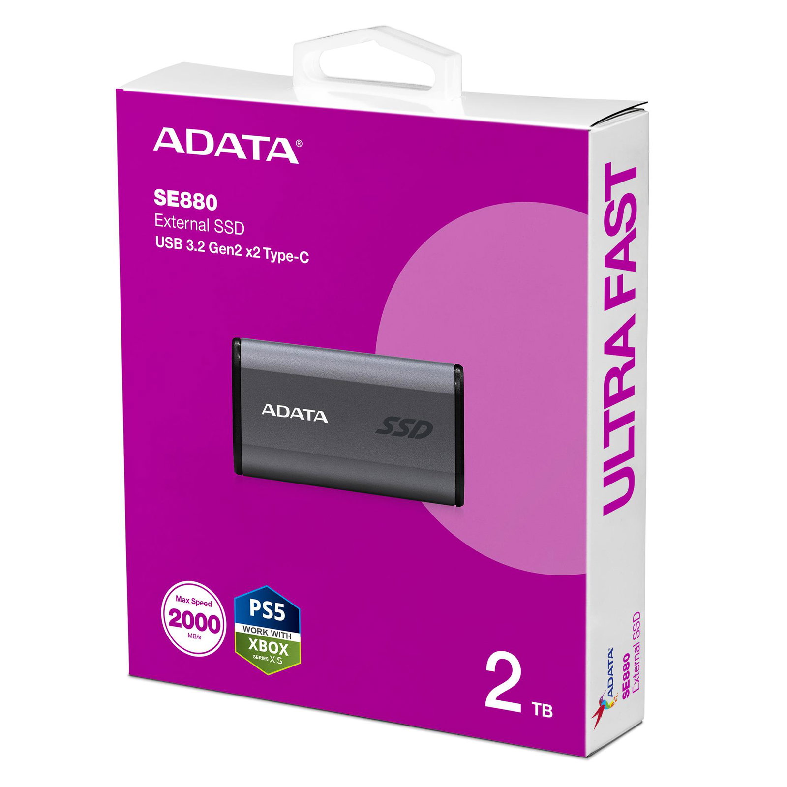 External SSD ADATA SE880 2TB USB-C Write speed 2000 MBytes/sec Read speed 2000 MBytes/sec AELI-SE880-2TCGY