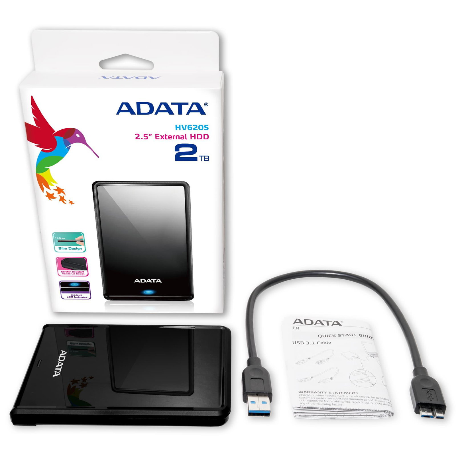 External HDD ADATA HV620S 4TB USB 3.1 Colour Black AHV620S-4TU31-CBK