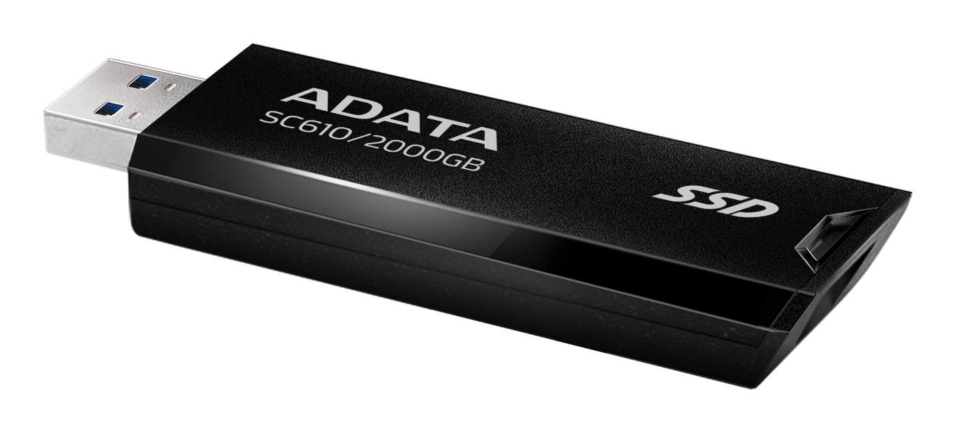 External SSD ADATA SC610 2TB USB 3.2 Write speed 500 MBytes/sec Read speed 550 MBytes/sec SC610-2000G-CBK/RD