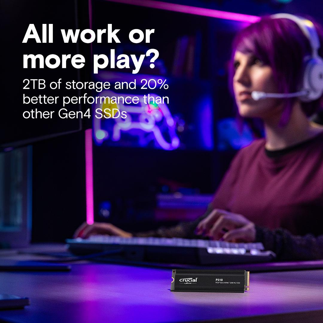SSD CRUCIAL P310 1TB M.2 PCIe Gen4 NVMe 3D NAND Write speed 6000 MBytes/sec Read speed 7100 MBytes/sec TBW 220 TB CT1000P310SSD5