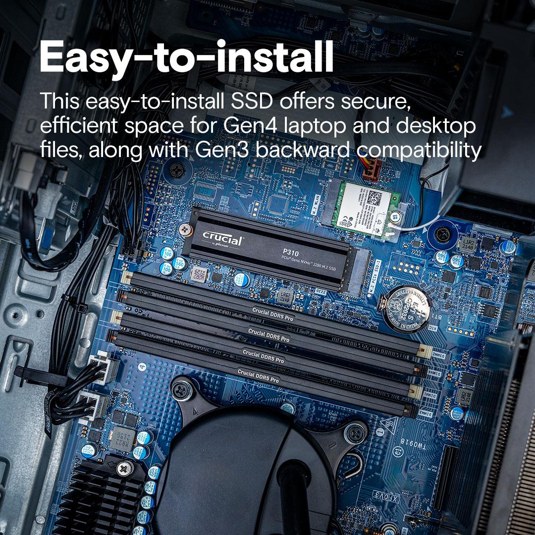 SSD CRUCIAL P310 1TB M.2 PCIe Gen4 NVMe 3D NAND Write speed 6000 MBytes/sec Read speed 7100 MBytes/sec TBW 220 TB CT1000P310SSD5