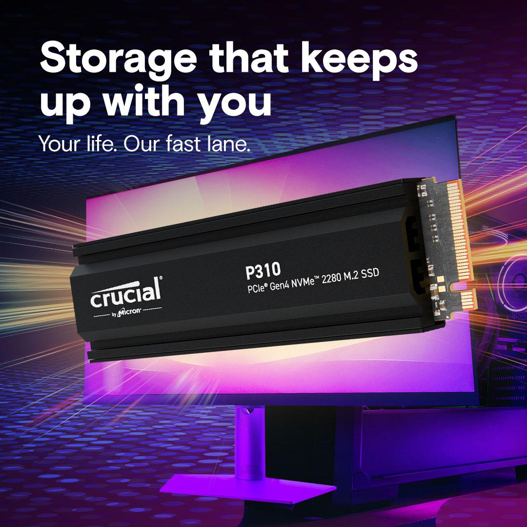 SSD CRUCIAL P310 1TB M.2 PCIe Gen4 NVMe 3D NAND Write speed 6000 MBytes/sec Read speed 7100 MBytes/sec TBW 220 TB CT1000P310SSD5