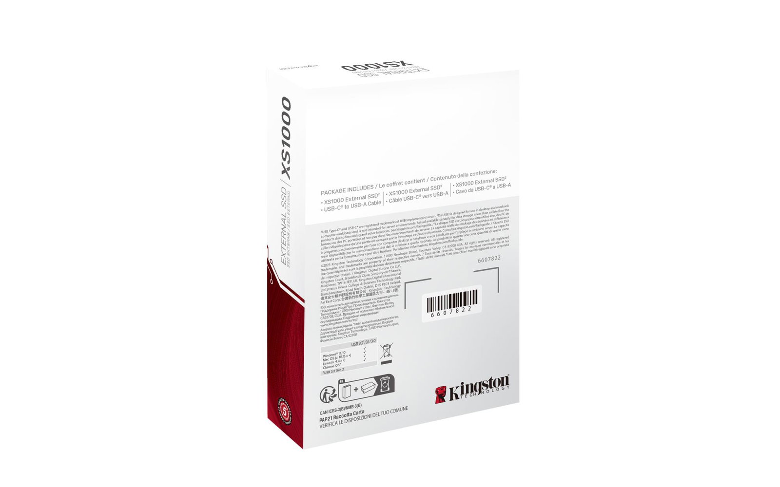 External SSD KINGSTON XS1000 1TB USB 3.2 Write speed 1000 MBytes/sec Read speed 1050 MBytes/sec SXS1000/1000G