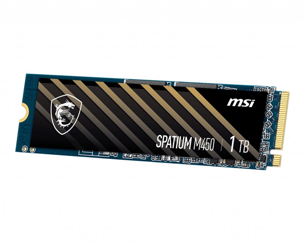 SSD MSI SPATIUM M450 1TB M.2 PCIe Gen4 NVMe 3D NAND Write speed 2400 MBytes/sec Read speed 3400 MBytes/sec 2.15mm TBW 350 TB MTBF 1500000 hours S78-440L0M0-P83