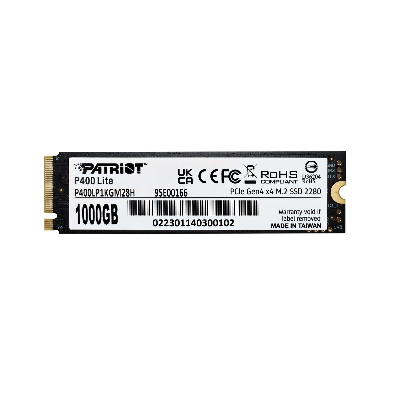SSD PATRIOT P400 Lite 1TB M.2 PCIE NVMe Write speed 2700 MBytes/sec Read speed 3500 MBytes/sec 3.8mm P400LP1KGM28H