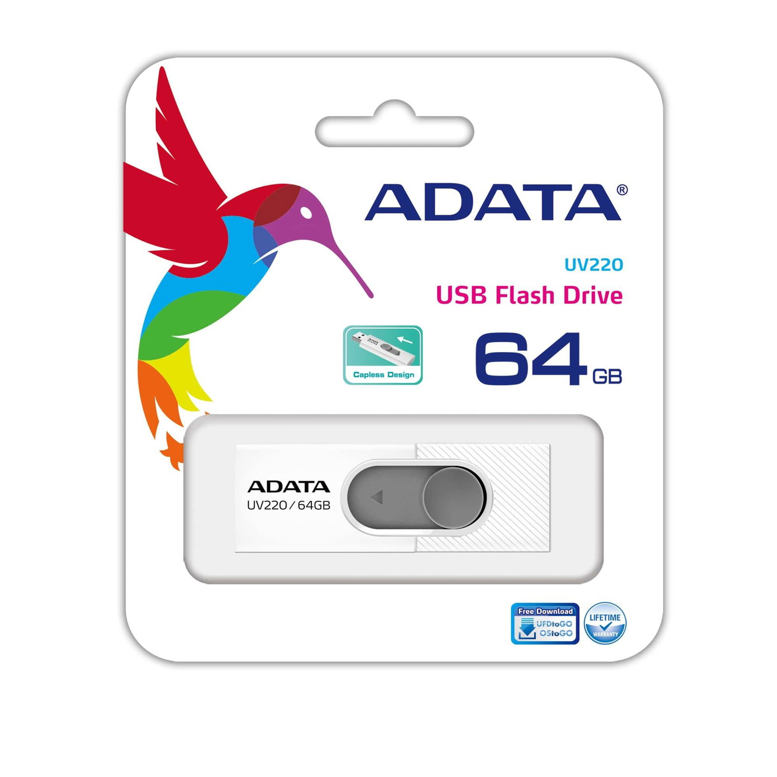 MEMORY DRIVE FLASH USB2 64GB/WHITE AUV220-64G-RWHGY ADATA