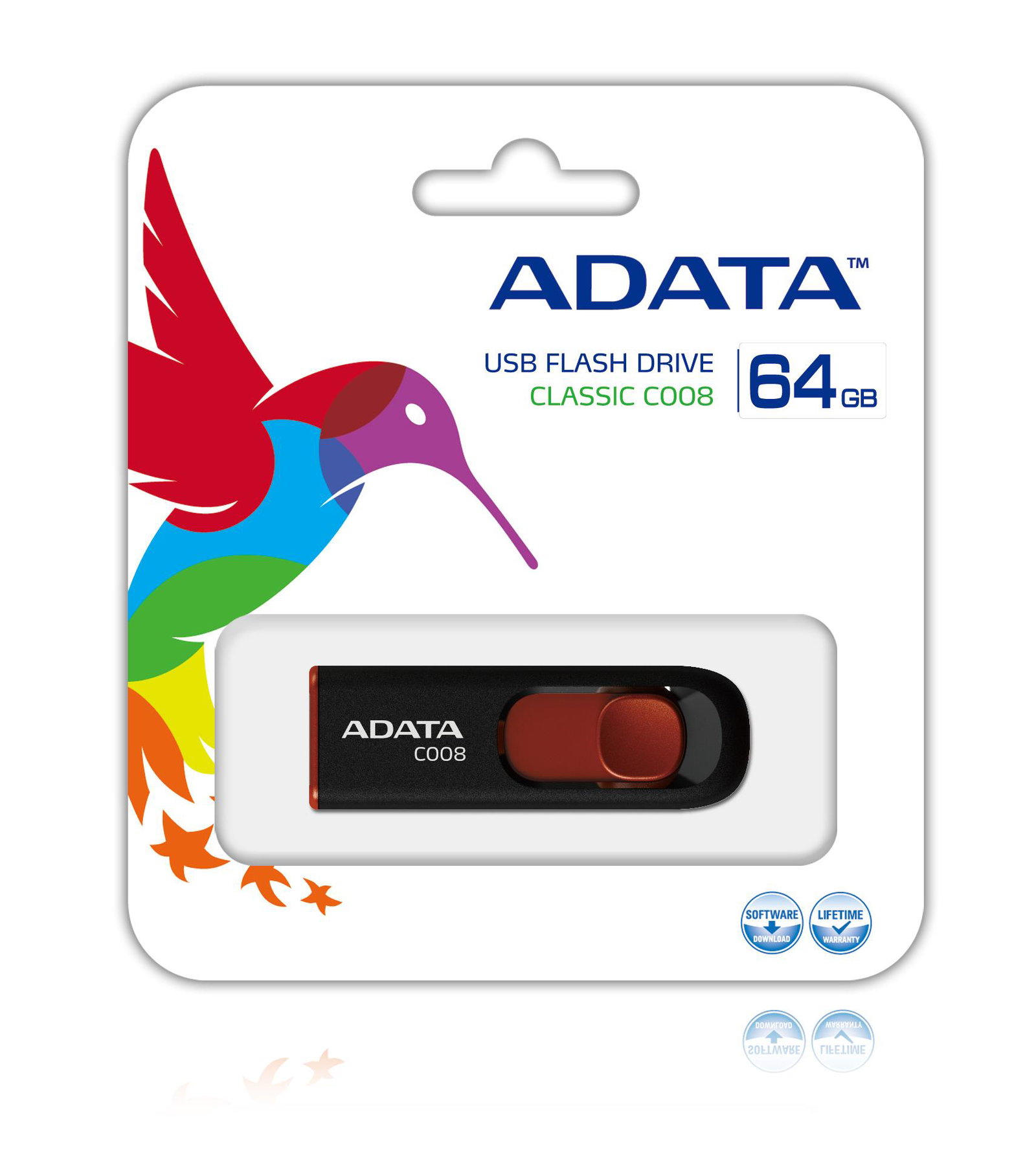 MEMORY DRIVE FLASH USB2 64GB/BLACK/RED AC008-64G-RKD ADATA