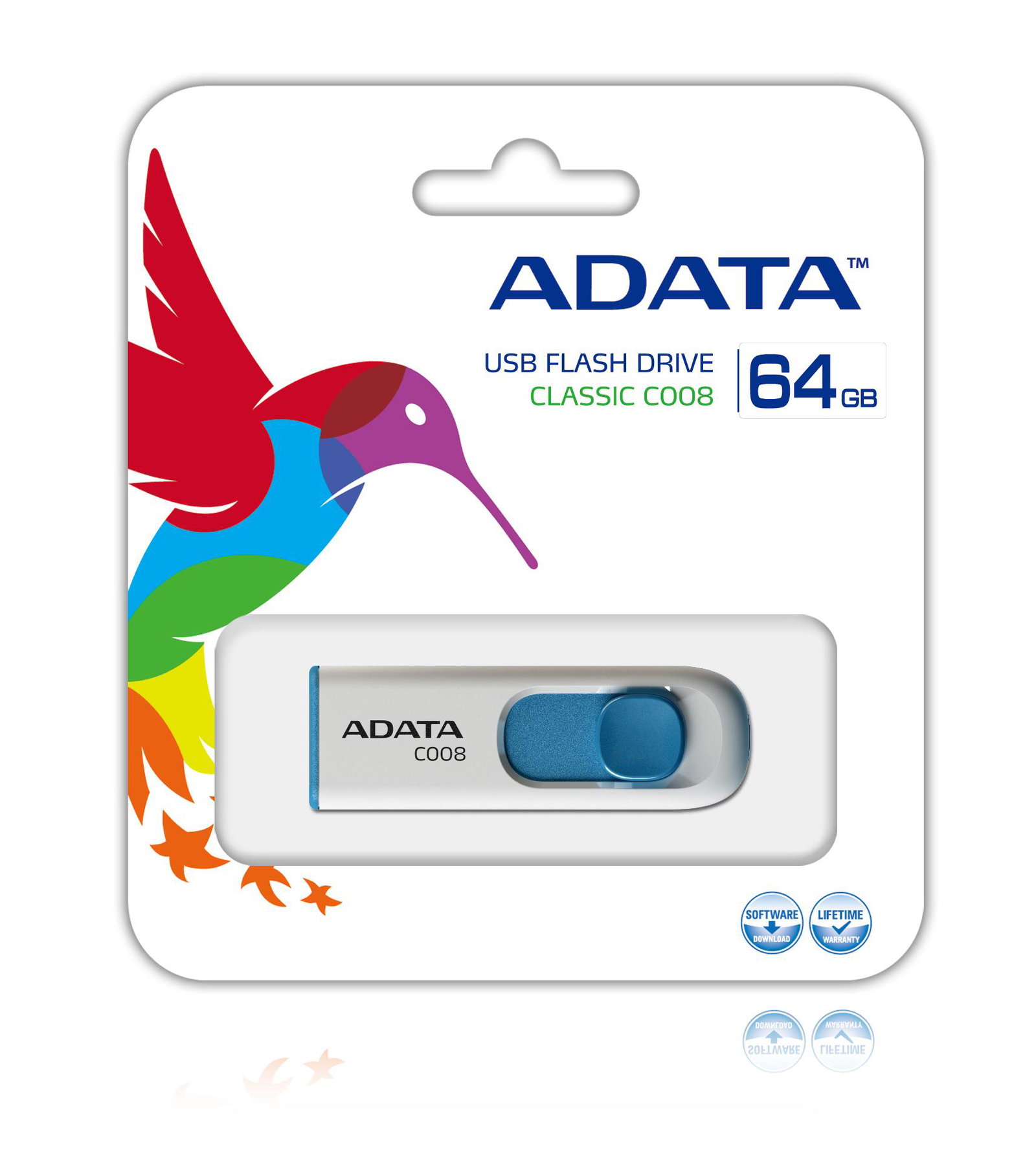 MEMORY DRIVE FLASH USB2 64GB/WH./BLUE AC008-64G-RWE ADATA