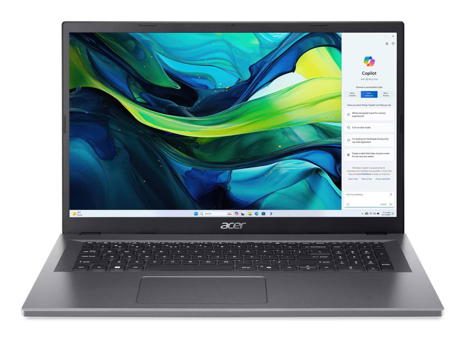 Notebook ACER Aspire Go 17 CPU Intel Core 3 N355 1.9 GHz 17.3 1920 x 1080 pixels RAM 16 GB LPDDR5-SDRAM SSD 512 GB Discrete graphics Not available On-board graphics Yes Keyboard language English OS installed Windows 11 Home Colour Grey Weight 2.035 kg NX.J45EL.003
