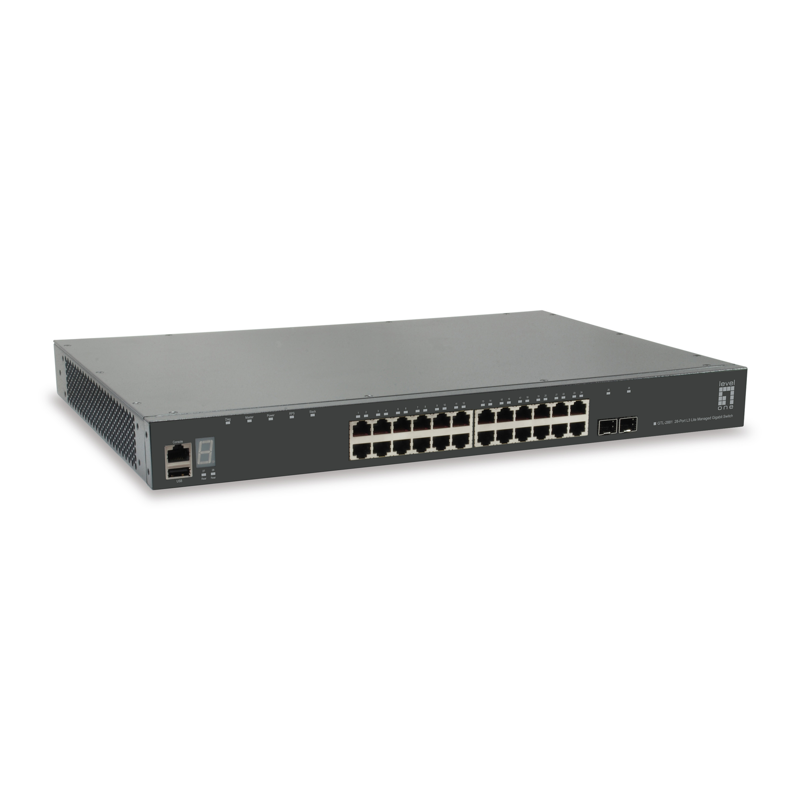 LevelOne KILBY 28-Port Stackable L3 Lite Managed Gigabit Switch, 2 x 10GbE SFP+, 1 x 10GbE Module Slot