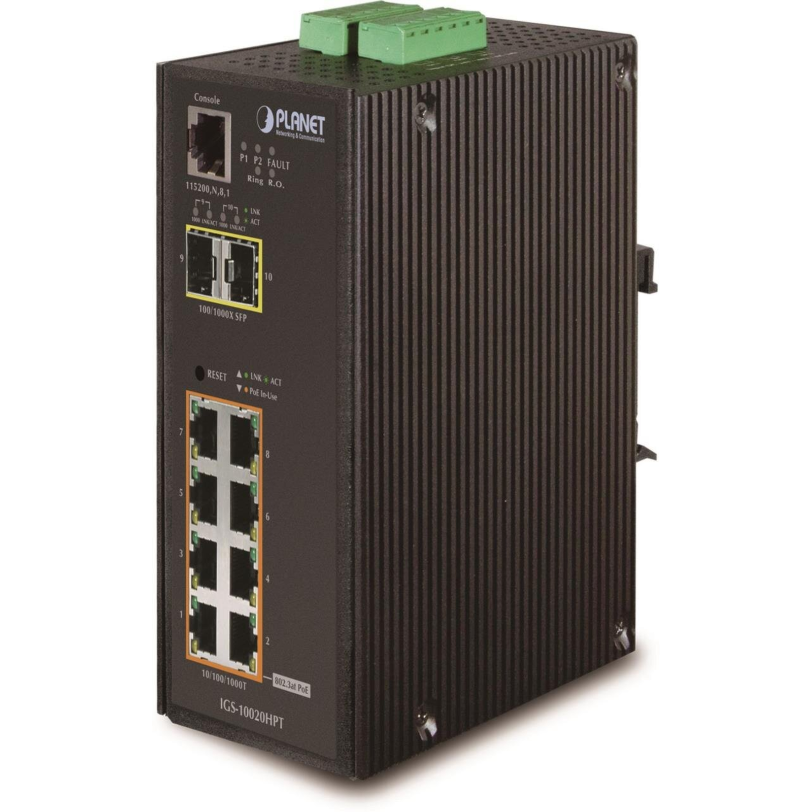 PLANET Industrial 8-Port 10 100 1000T 802.3at PoE + 2