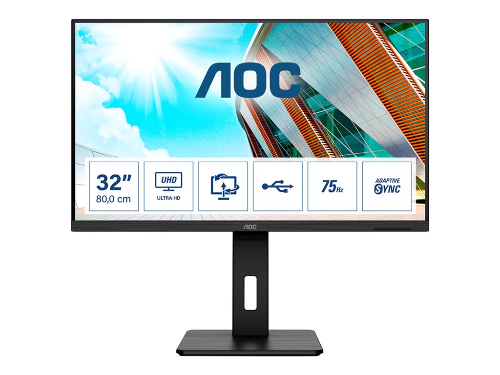AOC U32P2 31.5inch VA WLED UHD 3840x2160 16:9 3000:1 350cd/m2 178/178 75Hz 4ms 2xHDMI 2.0 3Wx2 100x100 Black
