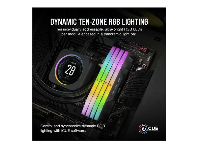 CORSAIR VENGEANCE RGB 32GB 2x16GB DDR5 6000MT/s DIMM Unbuffered 36-44-44-96 Std PMIC XMP 3.0 Black Heatspreader PCB 1.4V