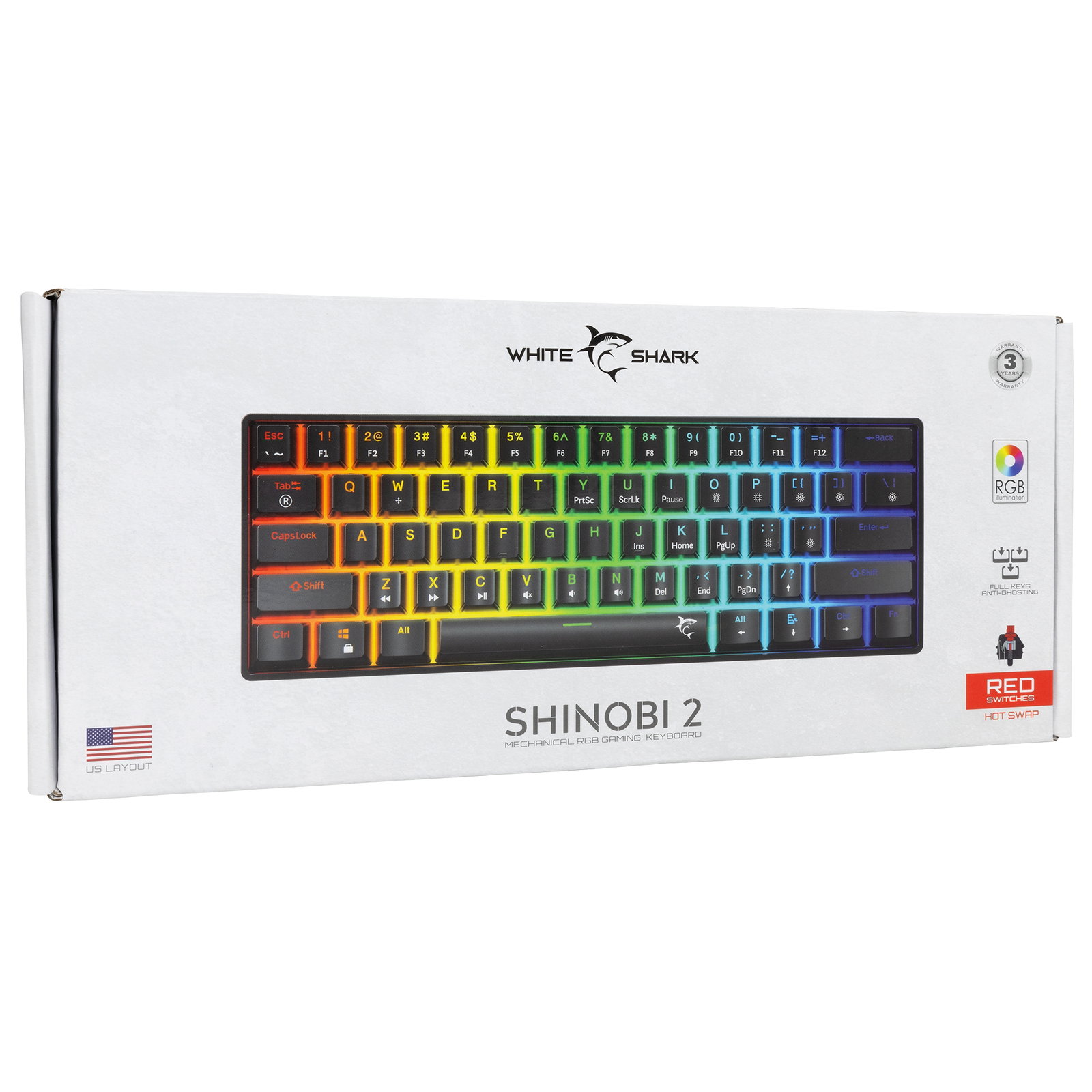 White Shark SHINOBI-2-B-US-RED.SW GK-004111 US Red switch, Black