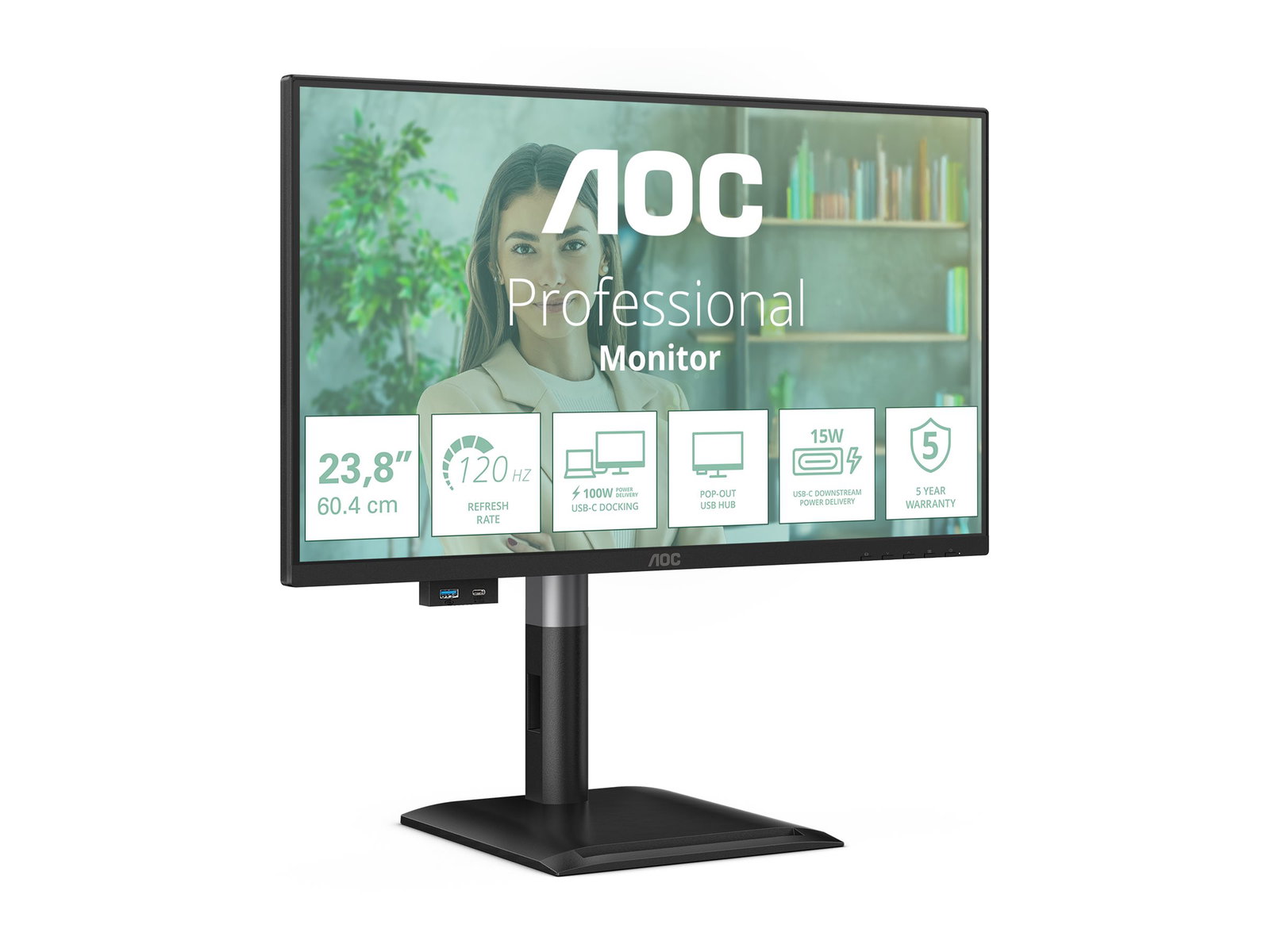 AOC 24P4CV 23.8inch IPS FHD 120Hz 4ms HDMI DP USB C PD96W HUB USB Speakers HAS 150mm
