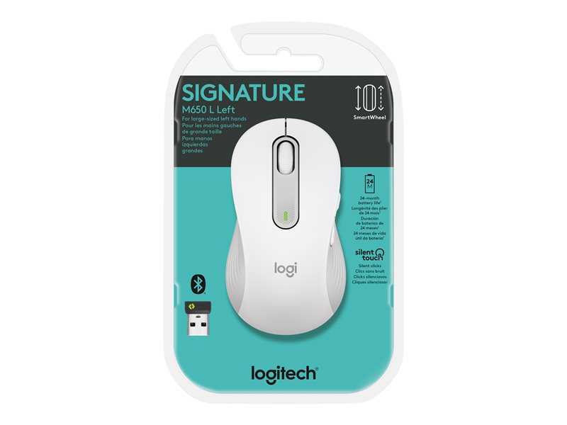 LOGITECH Signature M650 L Mouse large size optical 5 buttons wireless Bluetooth 2.4 GHz Bolt USB receiver off-white