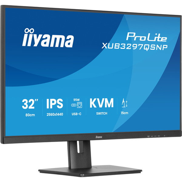 iiyama ProLite XUB3297QSNP-B1, LED-Monitor - 80 cm (32 inches), black (matte), WQHD, IPS, USB-C-Dock, KVM-Switch, RJ45, 100Hz Panel