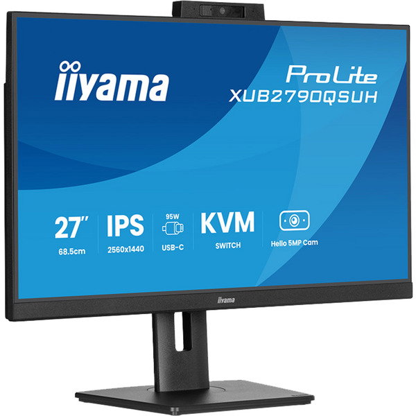 iiyama ProLite XUB2790QSUH-B2, LED-Monitor - 68.5 cm (27 inches), black (matte), QHD, IPS, HDMI, DP, USB-C, USB-Hub, Webcam, 100Hz Panel