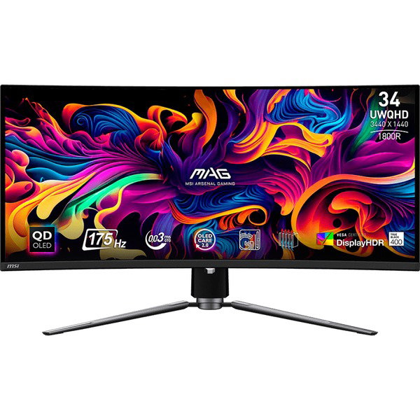 MSI MAG 341CQPDE QD-OLED, Gaming-Monitor - 86.8 cm (34.2 inches), black, UWQHD, QD-OLED, Curved, Adaptive-Sync, HDR, 175Hz Panel