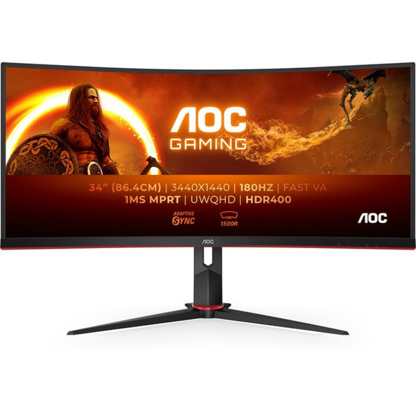 AOC CU34G2XP/BK, Gaming-Monitor - 86.4 cm (34 inches), black/red, WQHD, VA, Curved, 180Hz Panel