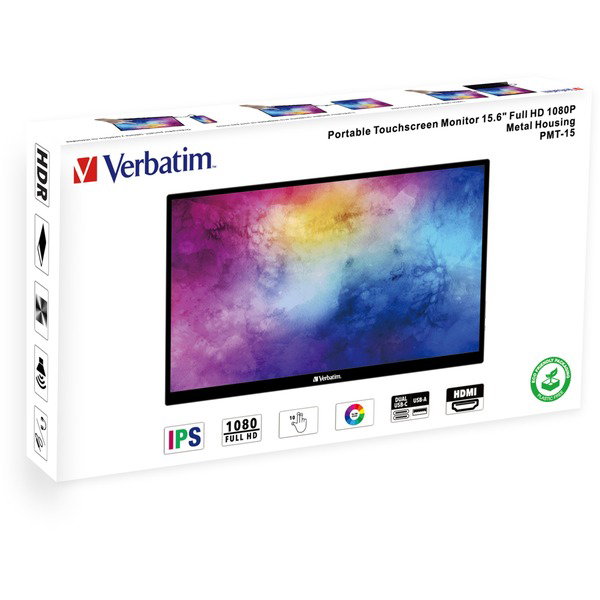 Verbatim PMT-15, LED-Monitor - 39.5 cm (15.6 inches), black, FullHD, IPS, USB-C, HDR