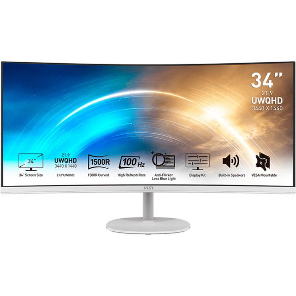 MSI PRO MP341CQWDE, LED-Monitor - 86 cm (34 inches), white, WQHD, VA, Curved, 100Hz Panel