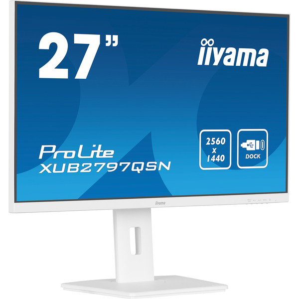 iiyama ProLite XUB2797QSN-W2, LED-Monitor - 68.5 cm (27 inches), white (matte), QHD, IPS, Adaptive Sync, USB-C Dock, RJ 45, 100Hz Panel