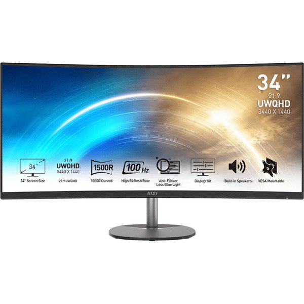 MSI PRO MP341CQDE, LED-Monitor - 86.4 cm (34 inches), black, WQHD, VA, Curved, speakers, 100Hz Panel