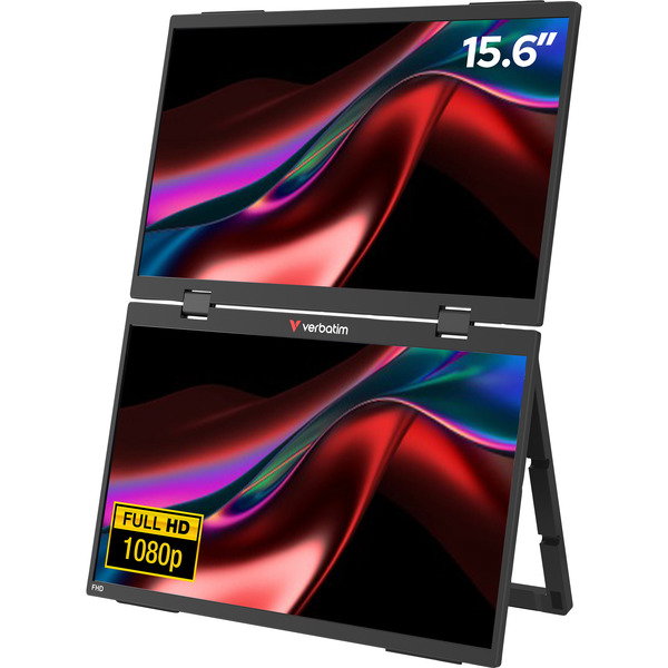 Verbatim Dualer tragbarer Monitor 15,6 (32403), LED-Monitor - 39.6 cm (15.6 inches), black, 2x FullHD, IPS, USB-C, Mini-HDMI, speakers