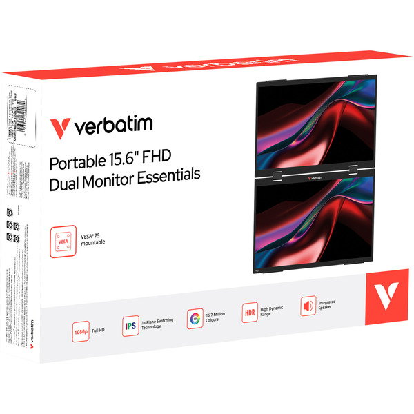 Verbatim Dualer tragbarer Monitor 15,6 (32403), LED-Monitor - 39.6 cm (15.6 inches), black, 2x FullHD, IPS, USB-C, Mini-HDMI, speakers