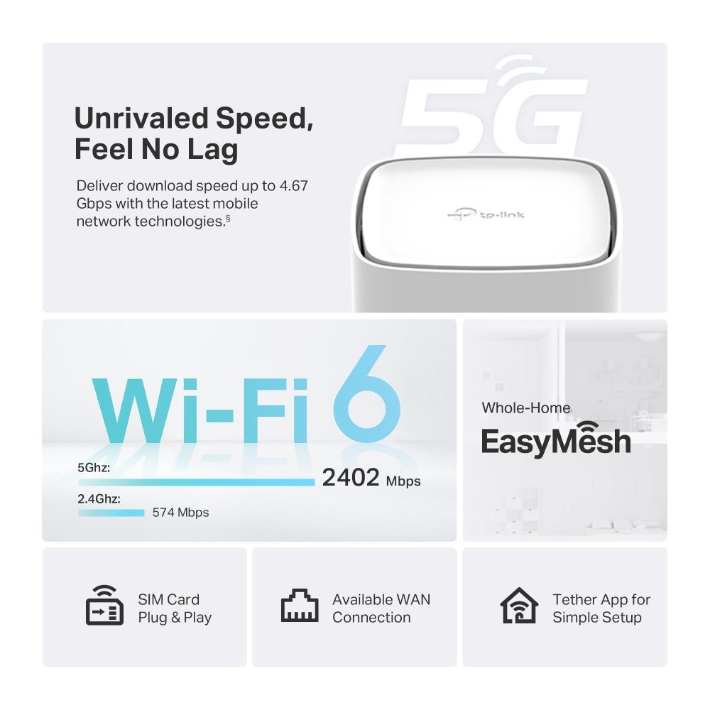 Wireless Router TP-LINK Wireless Router 3000 Mbps Mesh 4G 5G ARCHERNX500