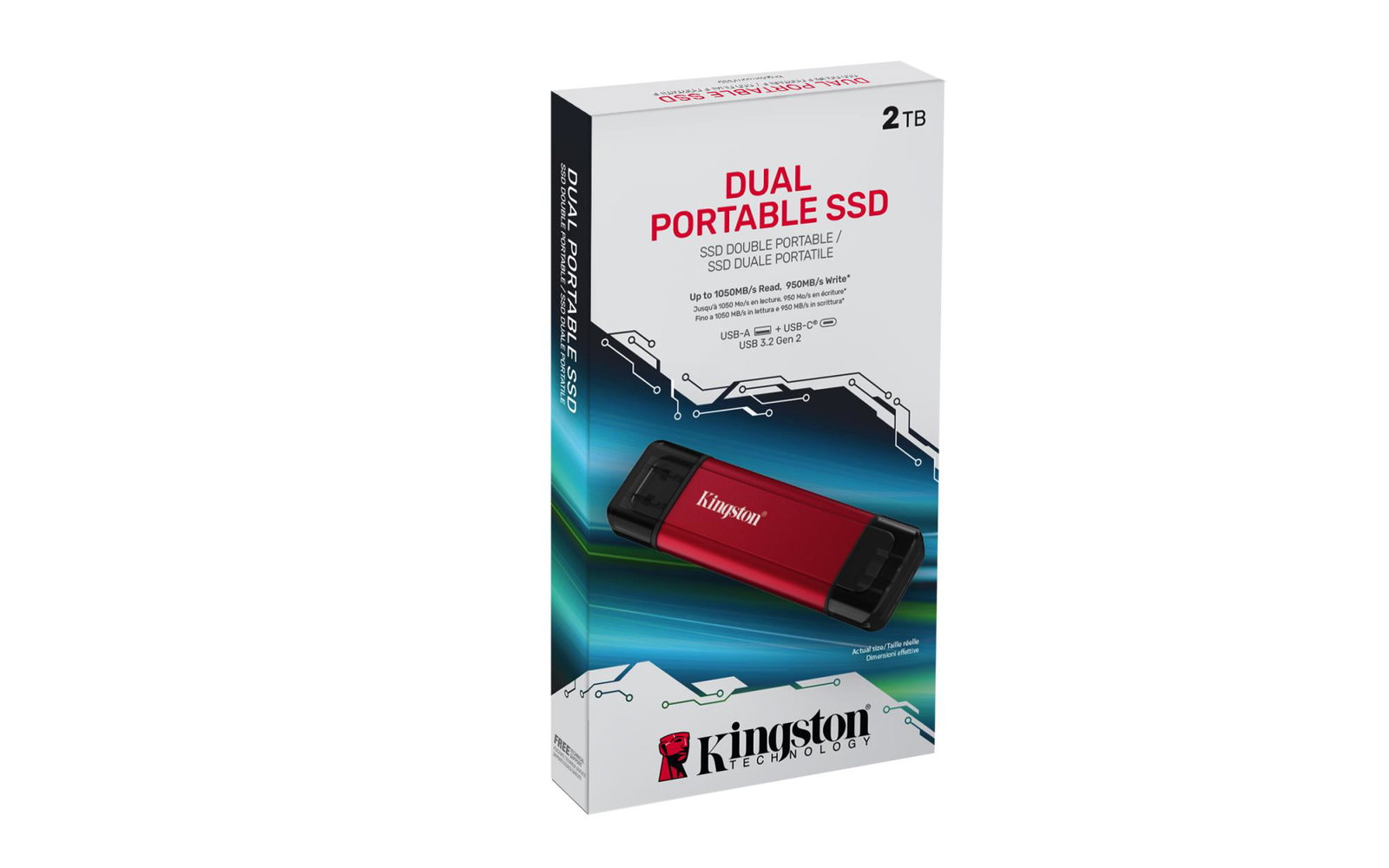 External SSD KINGSTON 2TB 3D NAND Write speed 950 MBytes/sec Read speed 1050 MBytes/sec SPSD/2TB