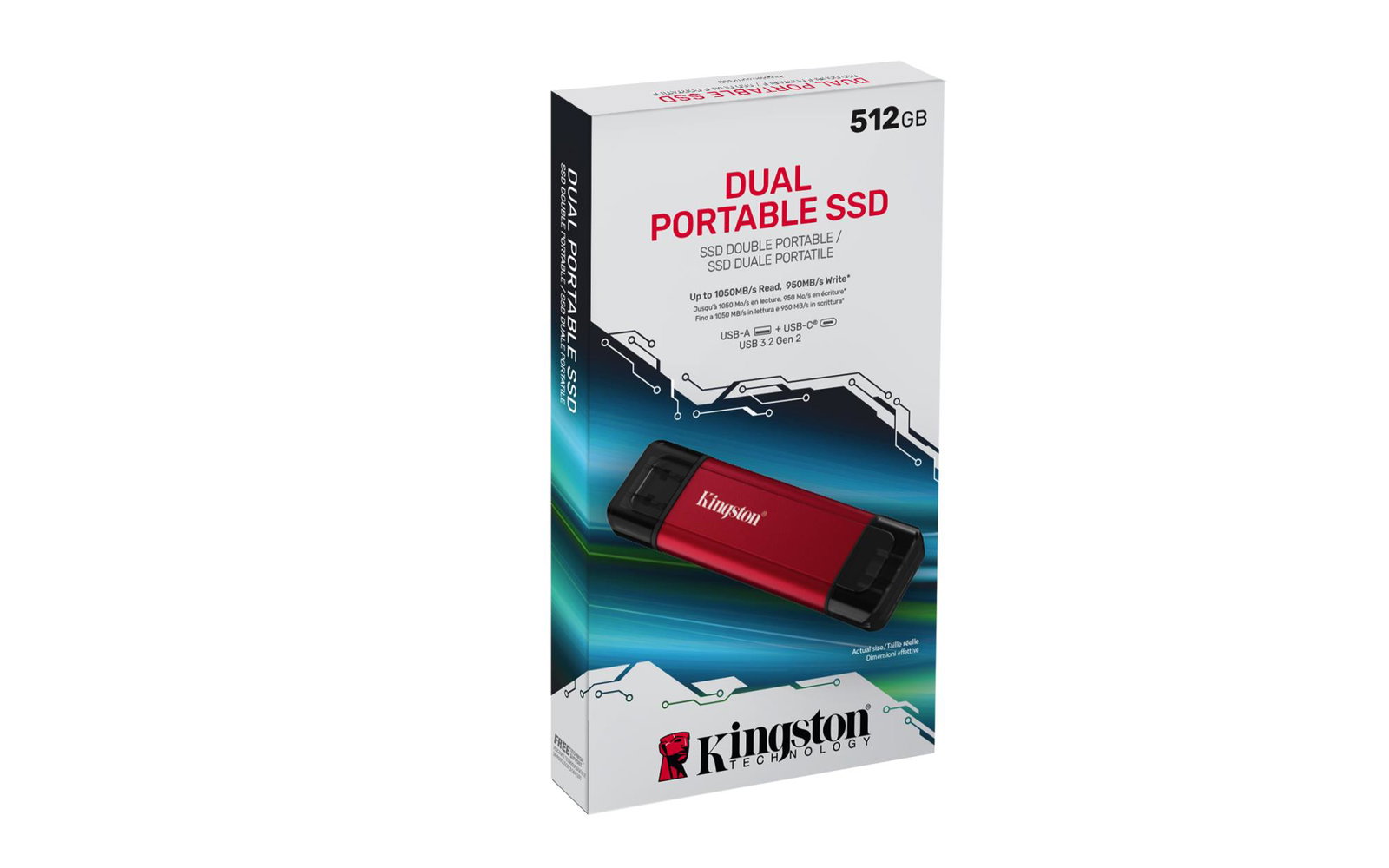External SSD KINGSTON 512GB 3D NAND Write speed 950 MBytes/sec Read speed 1050 MBytes/sec SPSD/512GB