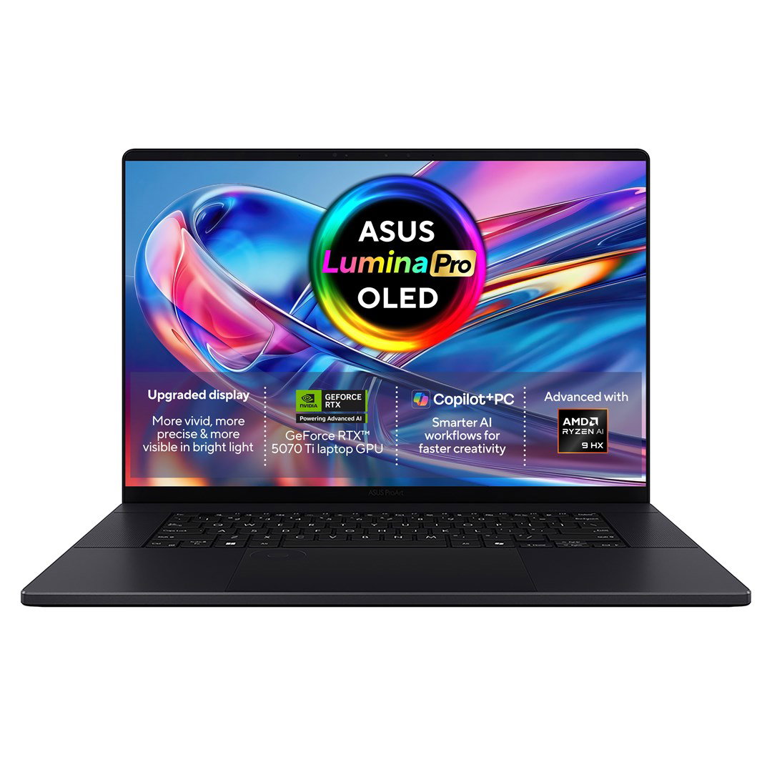 ASUS ProArt P16 H7606WR-SE058X Ryzen AI 9 HX 370 16.04K 120Hz 1600nits AR LBL 32GB LPDDR5X SSD1TB GeForce RTX 5070 Ti 12GB CamFHD 90WHrs W11Pro Aluminum Nano Black