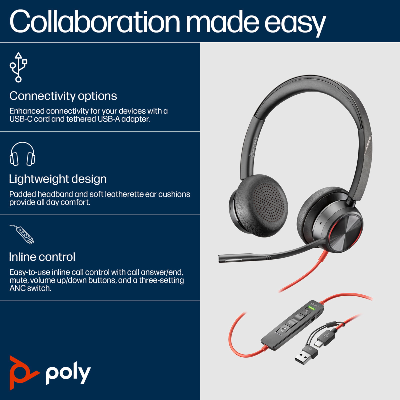 HP Poly Blackwire 8225 Blackwire 8200 Series Headset