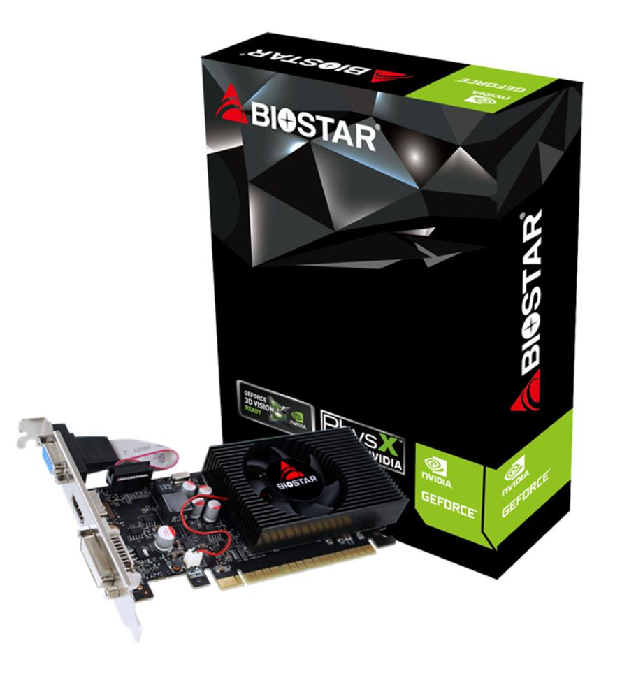Graphics Card BIOSTAR NVIDIA GeForce GT 730 4 GB DDR3 128 bit PCIE 2.0 16x Memory 1333 MHz GPU 730 MHz Single Slot Fansink 1x15pin D-sub 1xDVI-D 1xHDMI VN7313TH41