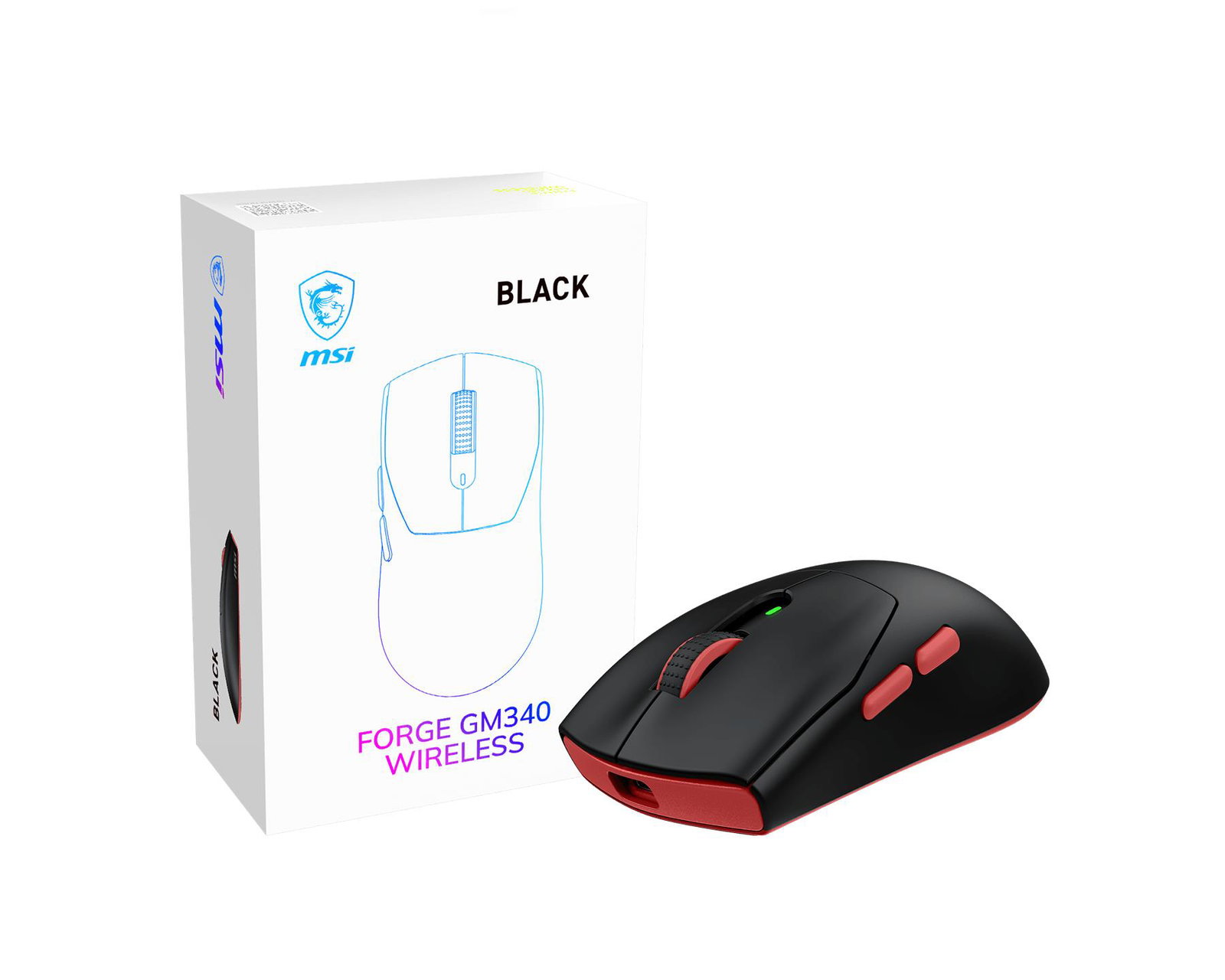 MSI Forge Gm340 Wireless Black mouse Gaming Ambidextrous RF Wireless + Bluetooth Optical 12000 DPI