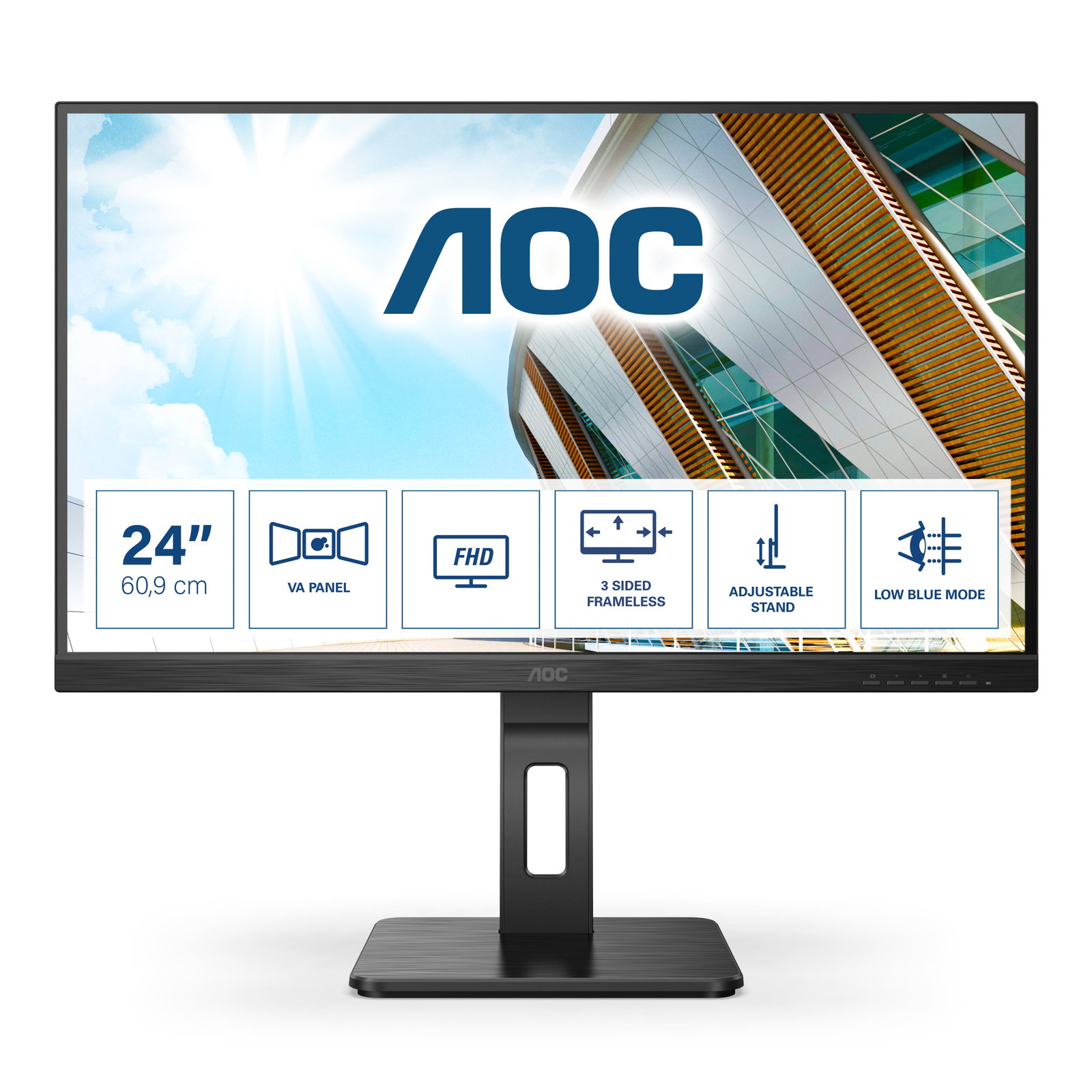 AOC Monitor 24 Pro-line 24P2QM FHD 75Hz 4ms HDMI DVI DP VGA Speaker Pivot Black