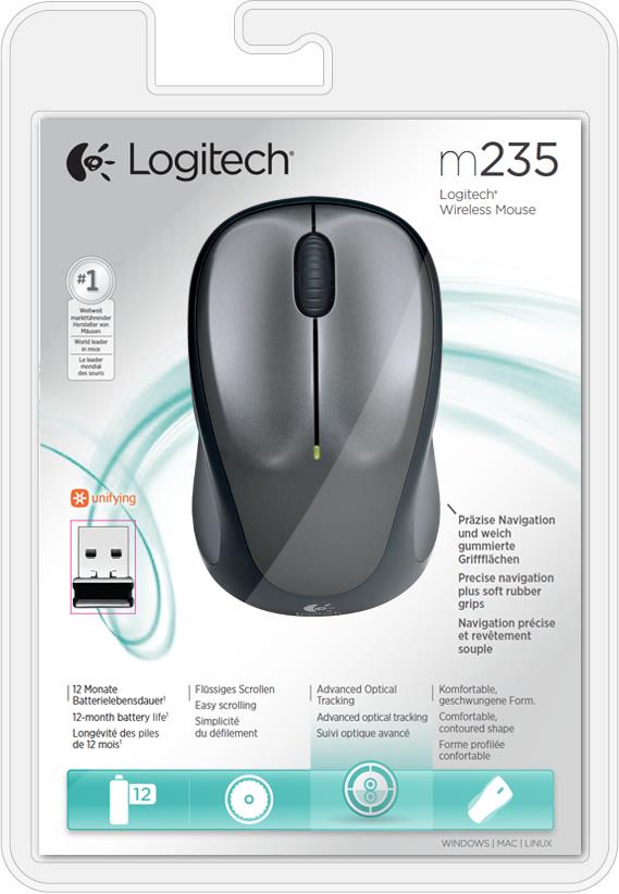 MOUSE USB OPTICAL WRL M235/GREY 910-002201 LOGITECH