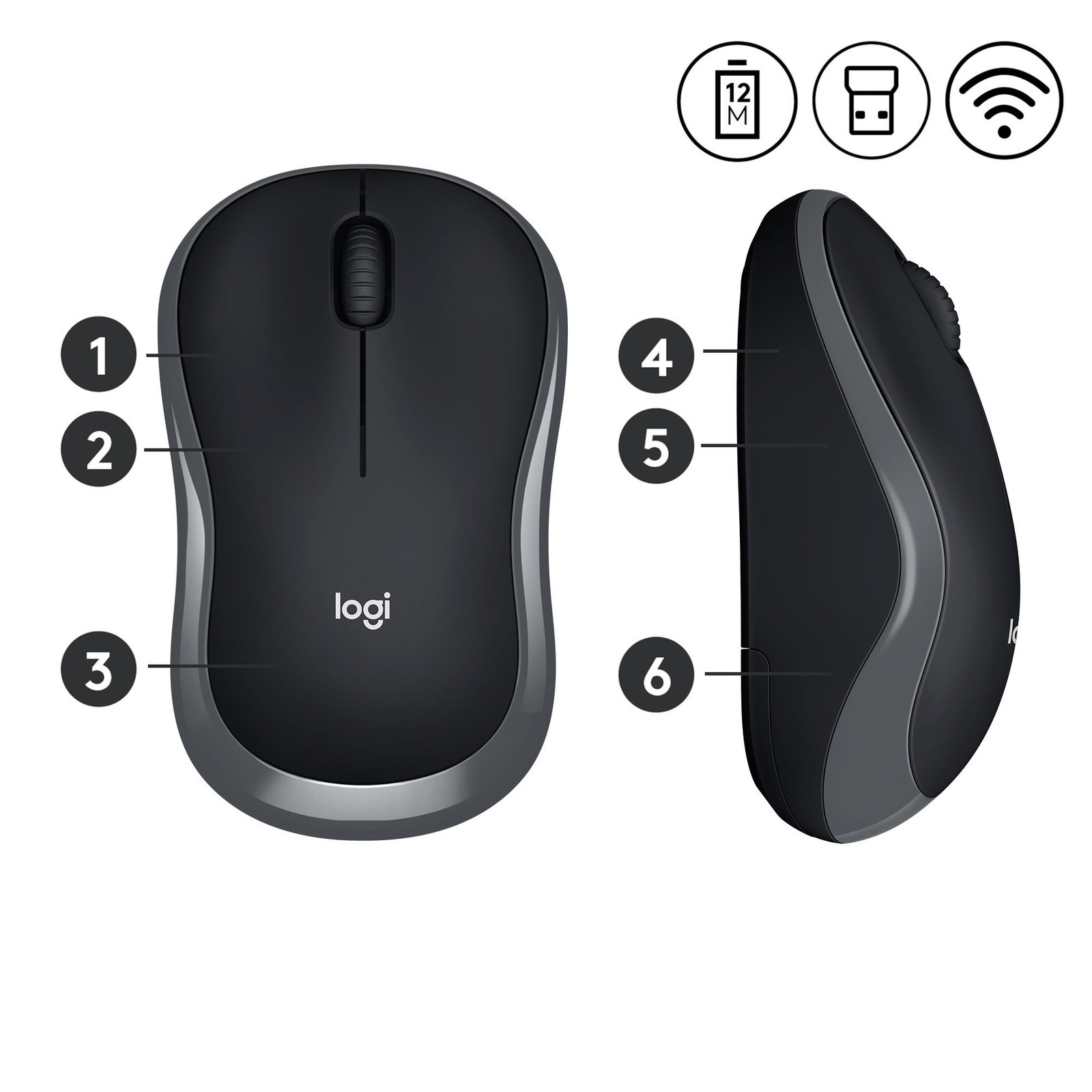 MOUSE USB OPTICAL WRL M185/GREY 910-002238 LOGITECH