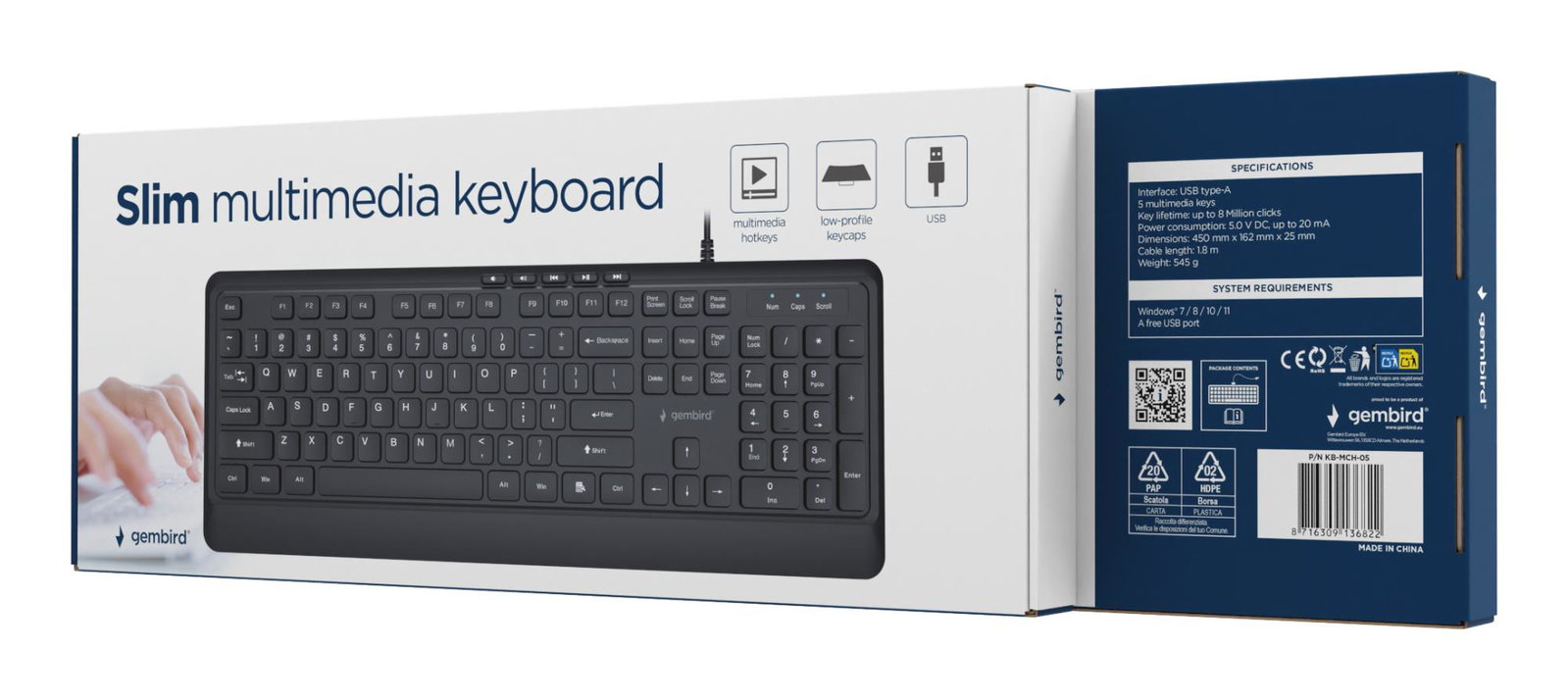 KEYBOARD MULTIMEDIA USB ENG/BLACK KB-MCH-05 GEMBIRD