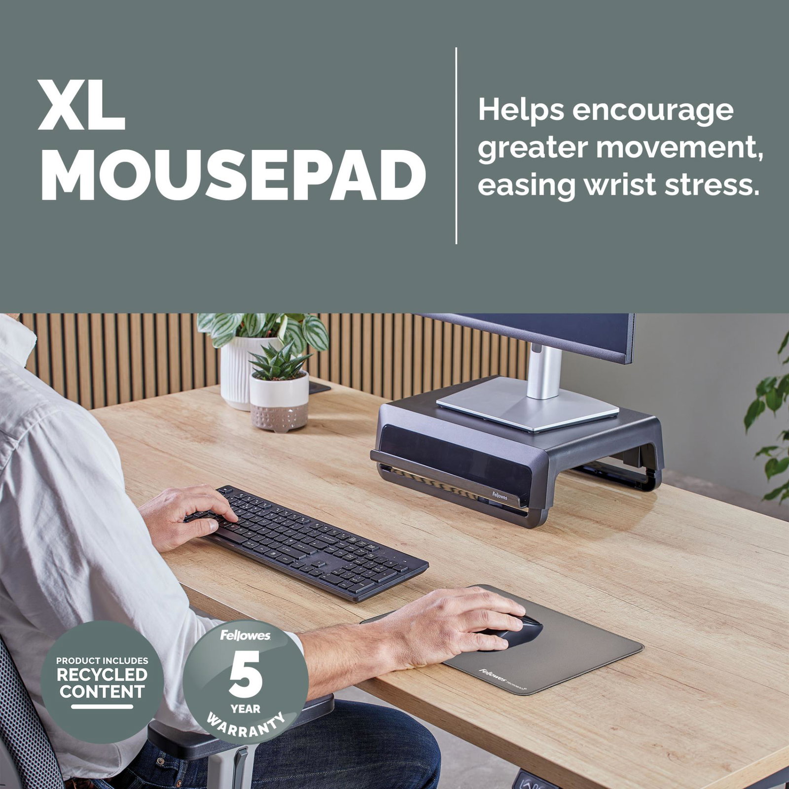 MOUSE PAD BREYTA XL/GREY 100139316 FELLOWES