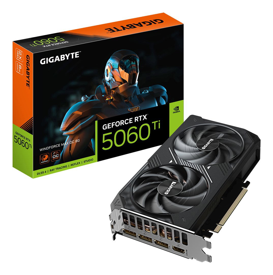 GIGABYTE GeForce RTX 5060 Ti WINDFORCE MAX OC 8G Graphics Card - 8GB GDDR7, 128bit, PCI-E 5.0, 2587MHz Core Clock, 3 x DP, 1 x HDMI, NVIDIA DLSS 4, GV-N506TWF2MAX OC-8GD