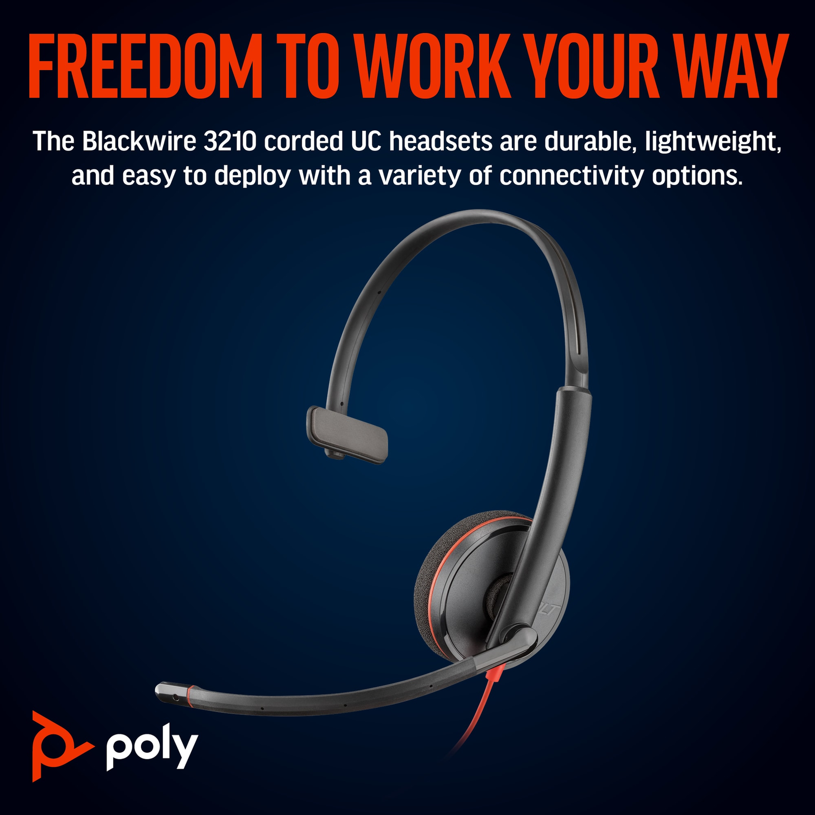 Poly Blackwire 3210 Monaural USB-C Headset + USB-C-A Adapter Wired Office Call Centre