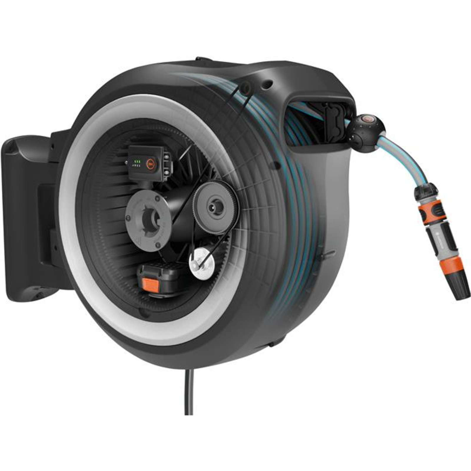 Gardena PowerRoll XL 18V P4A Cordless Wall-mounted Hose Box 35 Metres Grey White