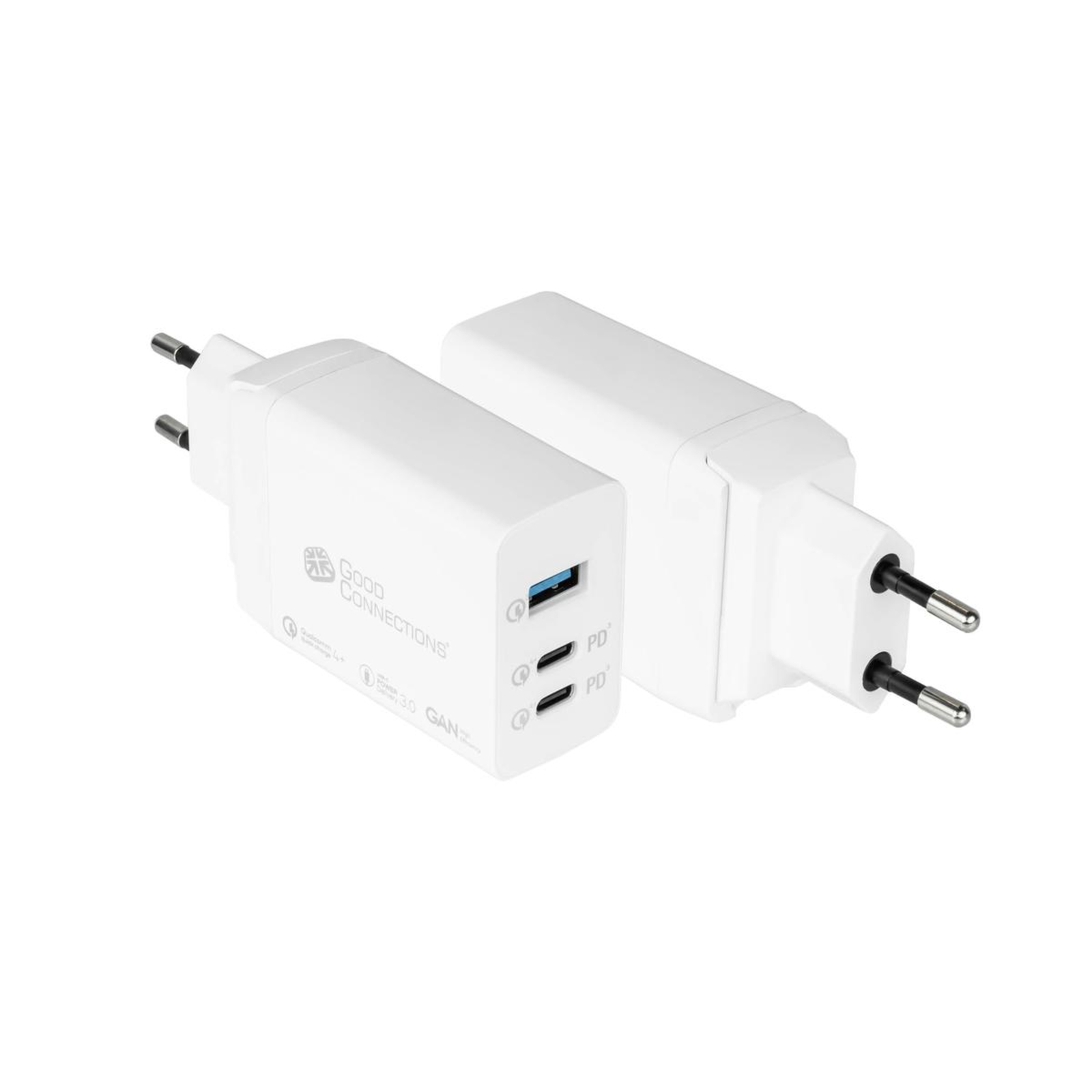 Good Connections USB Fast Charger 65W with GaN Technology 3-port 2xUSB-C USB-A PD3.0 QC3.0 White