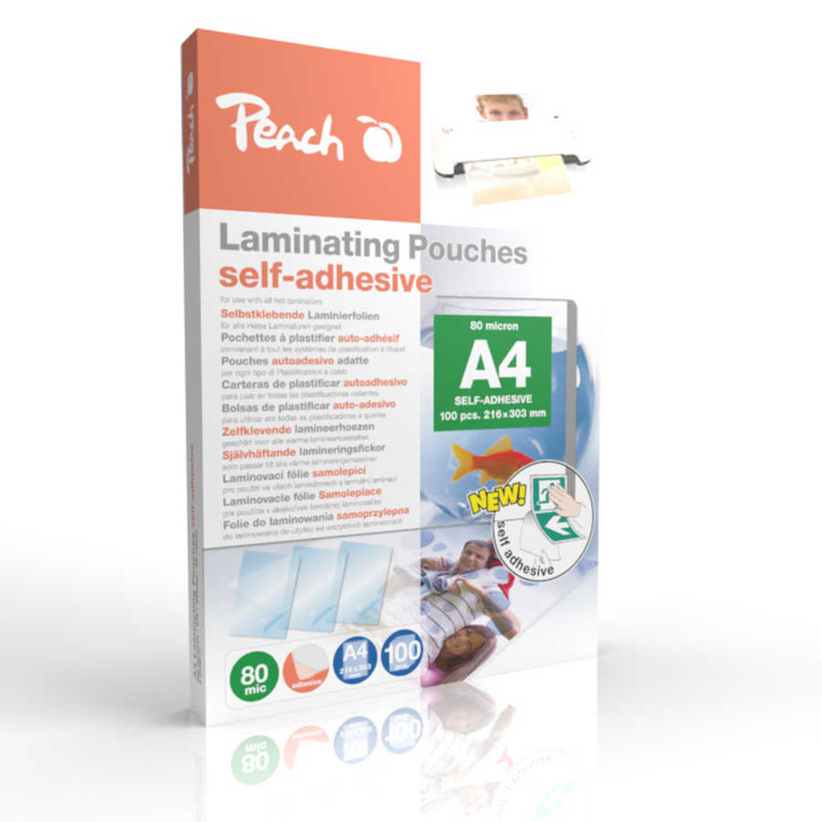 Peach Laminating Films A4 80mic Self-adhesive 100PK