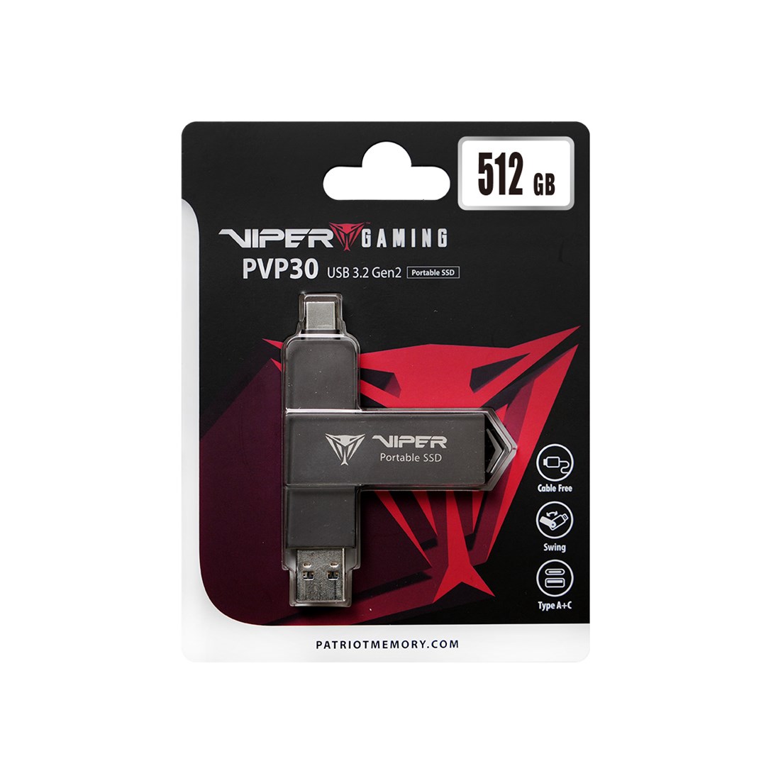 External Portable SSD Patriot Viper PVP30 Duo Compact 512GB 1000MB/s USB A+C 3.2 Gen2 (PVP30512G28UDG)