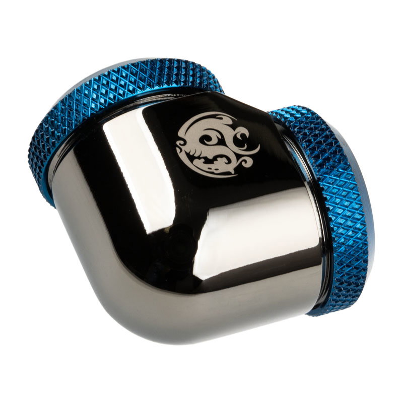 Bitspower Adapter 90 Grad 16mm AD Hardtube auf 16mm AD Hardtube - black glossy/blue