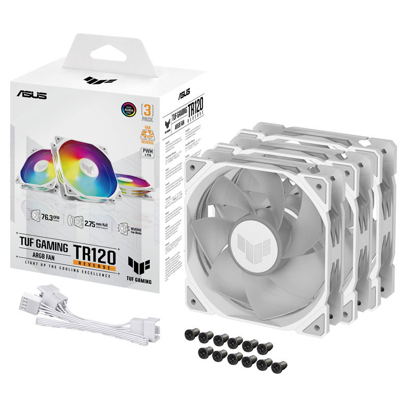ASUS TUF Gaming TR120 Reverse, PWM ARGB fan 3er Pack - 120mm, white